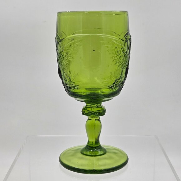 L. E. Smith Glass Green American Eagle Pressed Glass Water Goblet 1965–70 8 oz - Picture 3 of 7